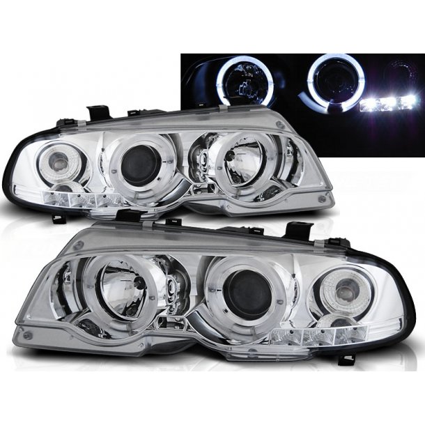 Frontlykter BMW E46 04.99-03.03 COUPE ANGEL EYES CHROME