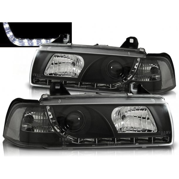 Frontlykter BMW E36 12.90-08.99 DAYLIGHT BLACK LIMOUSINE TOURING COMPACT