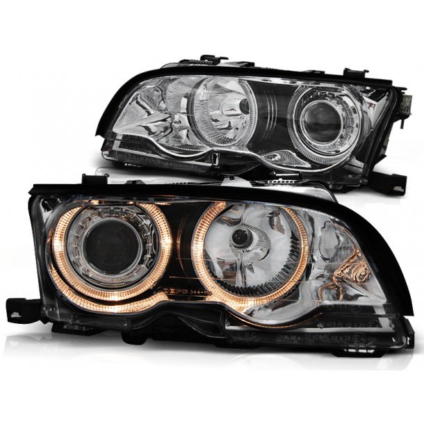 Frontlykter BMW E46 09.01-03.03 COUPE / CABRIO ANGEL EYES CHROME