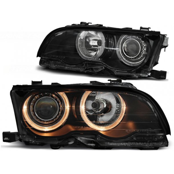 Frontlykter BMW E46 09.01-03.03 COUPE / CABRIO ANGEL EYES BLACK