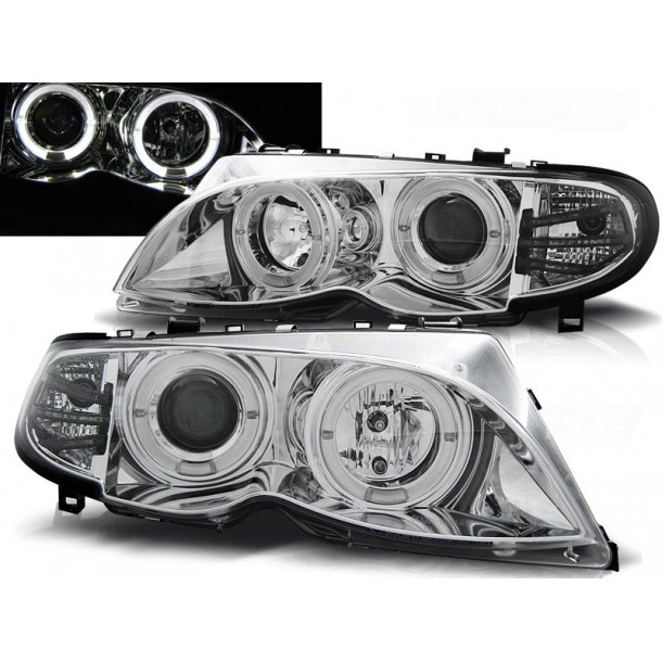 Frontlykter BMW E46 09.01-03.05 ANGEL EYES CHROME LIMOUSINE/TOURING 