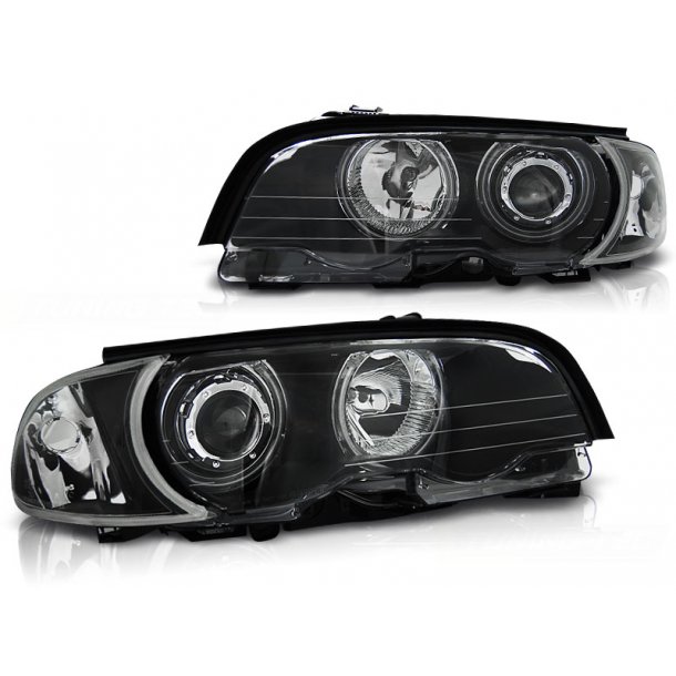 Frontlykter BMW E46 04.99-03.03 COUPE / CABRIO ANGEL EYES CCFL BLACK