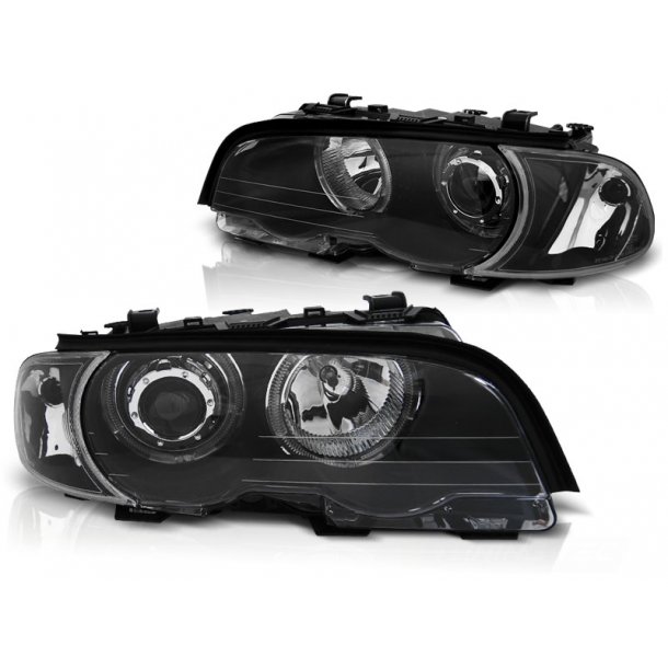 Frontlykter BMW E46 04.99-03.03 COUPE / CABRIO ANGEL EYES LED BLACK