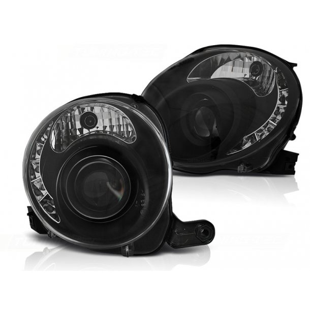 Frontlykter FIAT 500 07-  BLACK LED