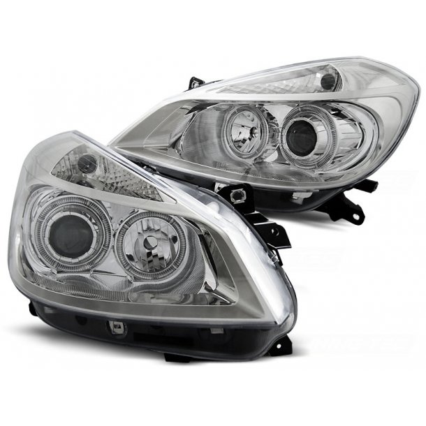 Frontlykter RENAULT CLIO 3 05-09 CHROME ANGEL EYES